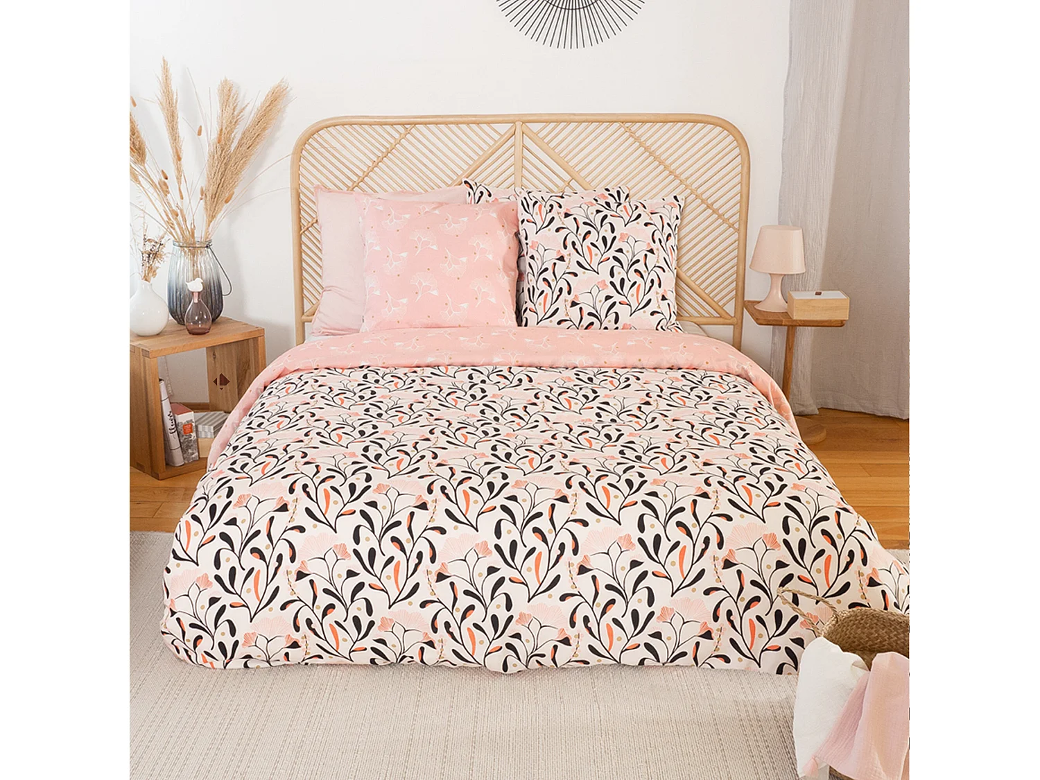 Parure de lit 260x240 cm Satin de coton JOY Rose 3 pièces