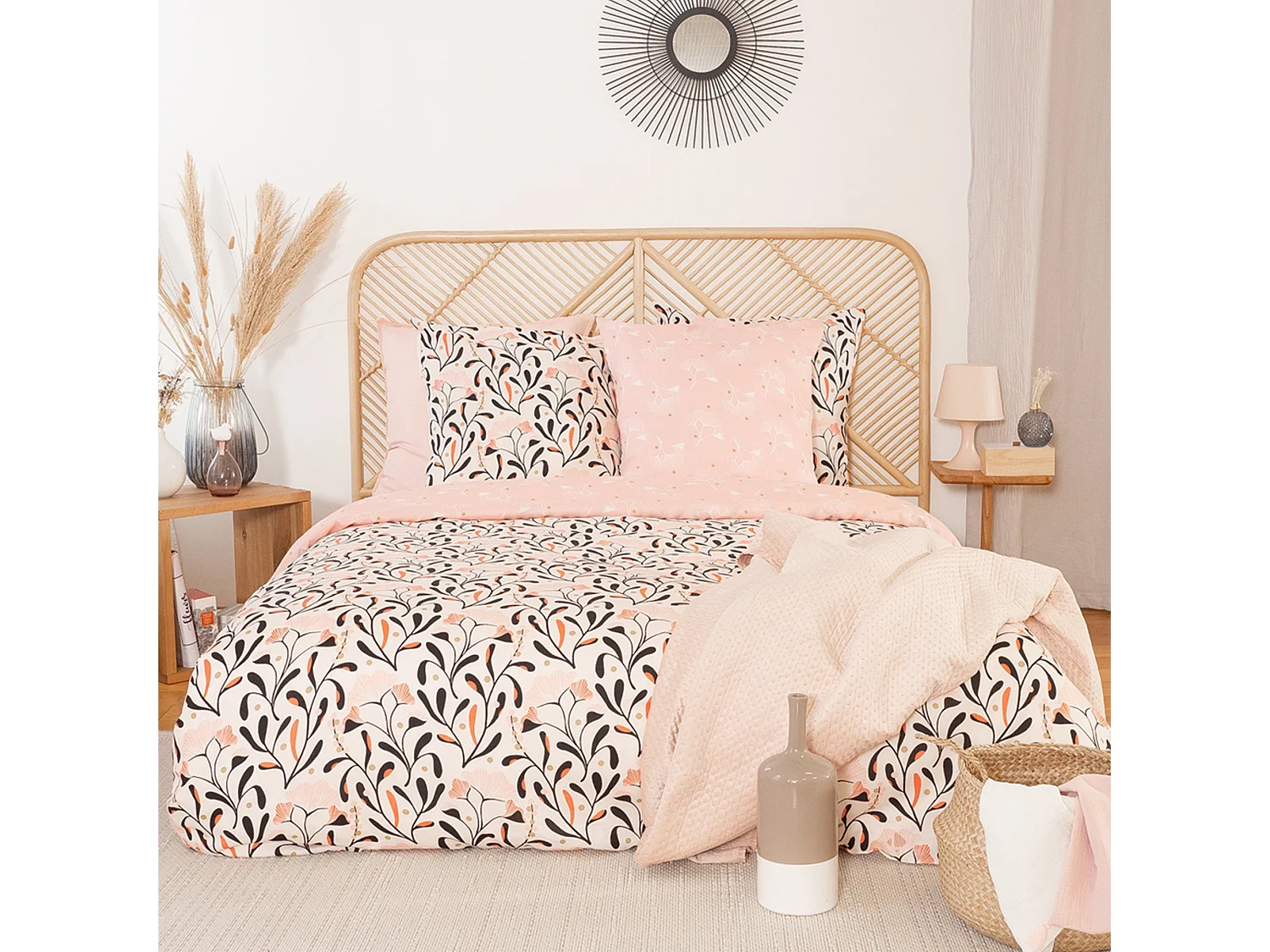 Parure de lit 260x240 cm Satin de coton JOY Rose 3 pièces