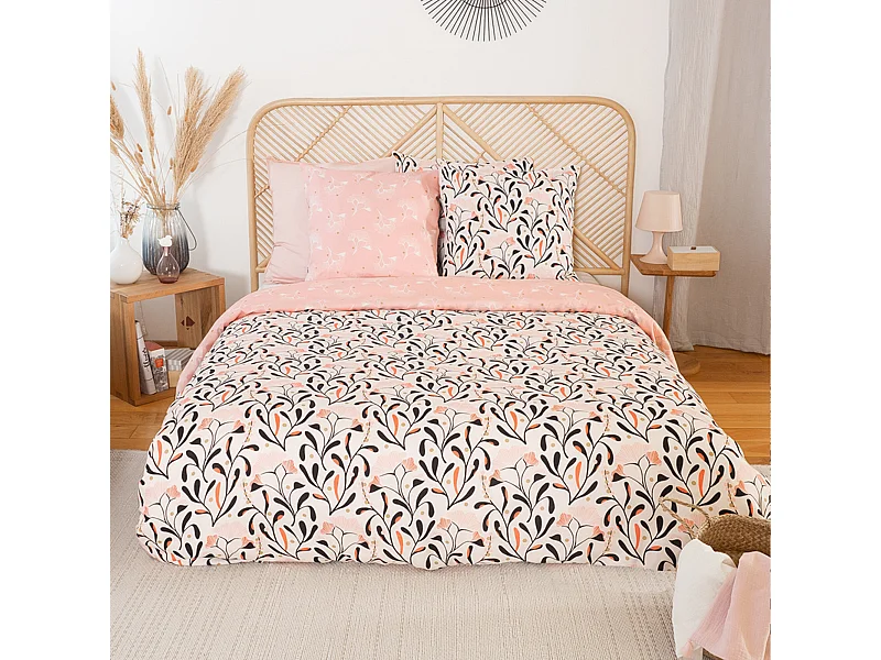 Parure de lit 260x240 cm Satin de coton JOY Rose 3 pièces