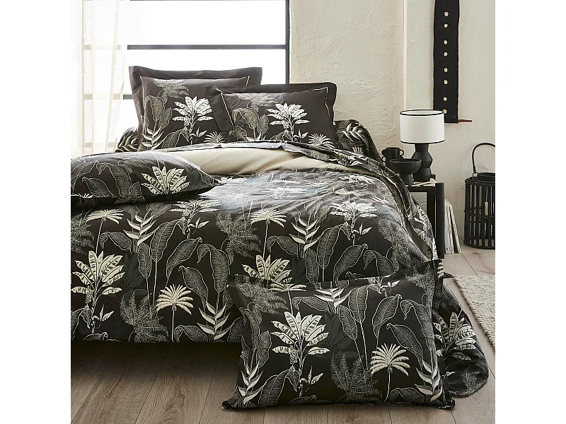 Parure de lit 200x200 cm satin de coton CAYENNE noir Ebène 3 pièces