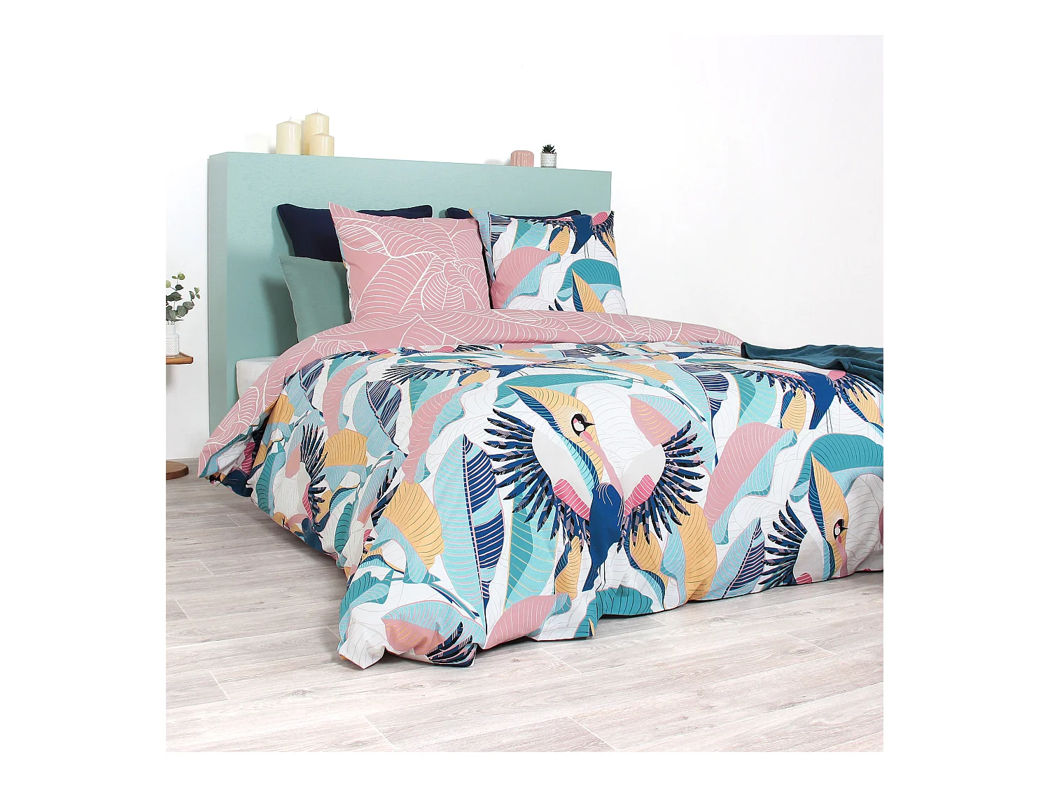 Parure de lit 260x240 cm coton biologique GRUE rose Pêche