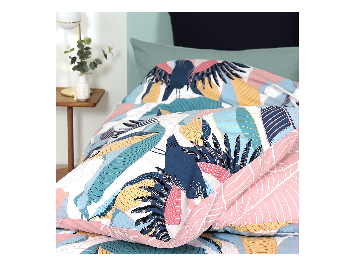 Parure de lit 260x240 cm coton biologique GRUE rose Pêche