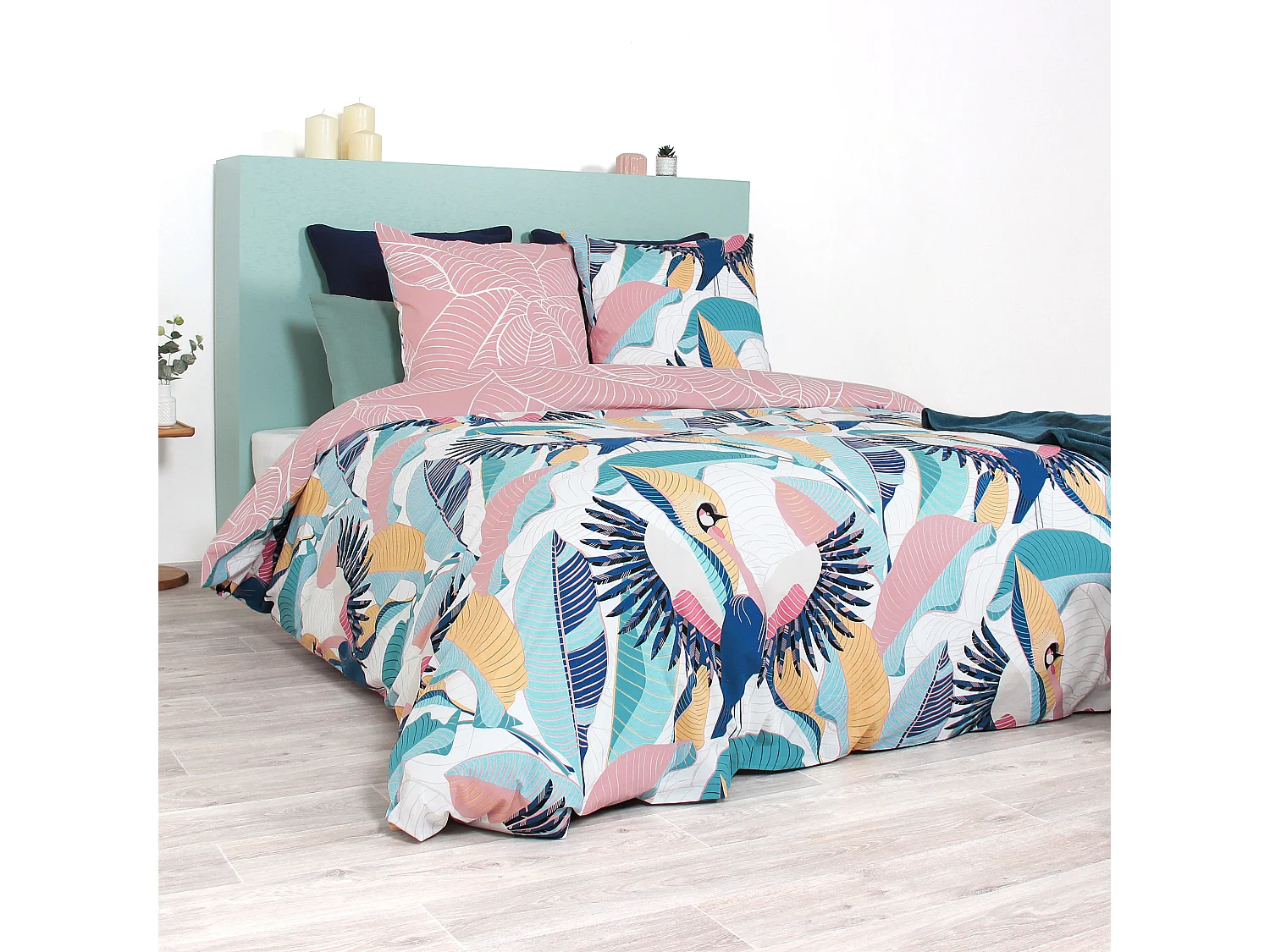 Parure de lit 260x240 cm coton biologique GRUE rose Pêche