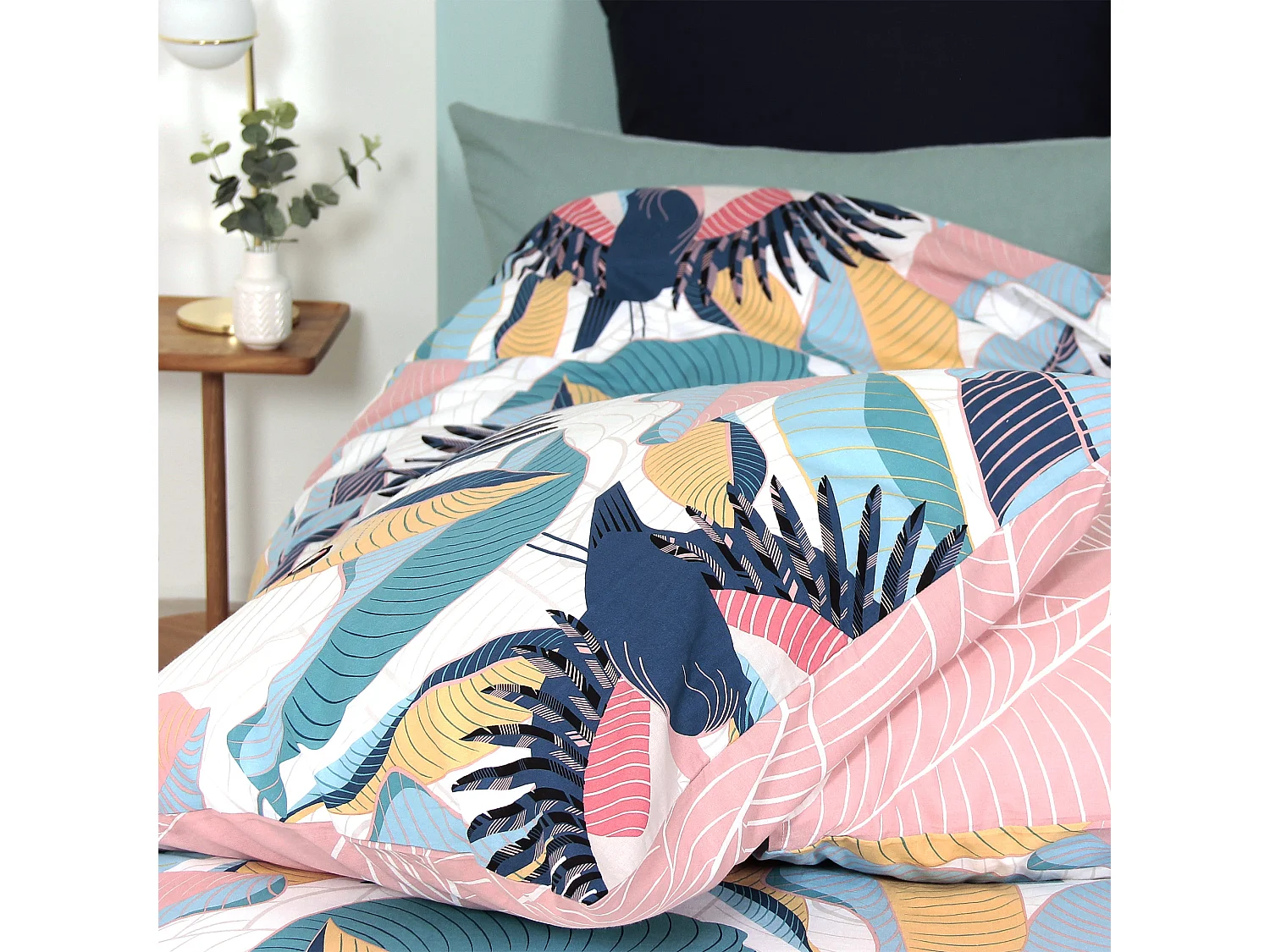 Parure de lit 260x240 cm coton biologique GRUE rose Pêche