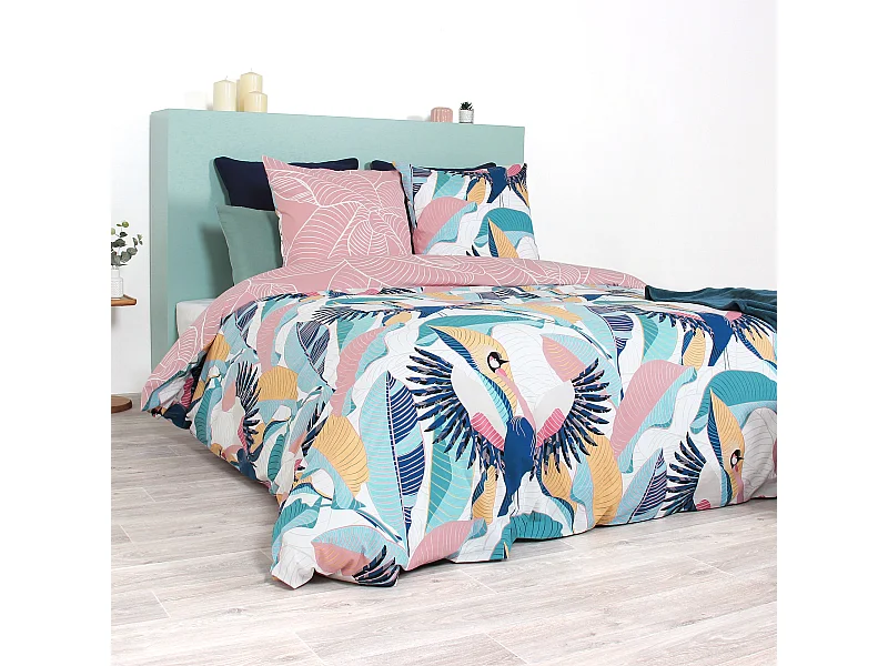 Parure de lit 260x240 cm coton biologique GRUE rose Pêche