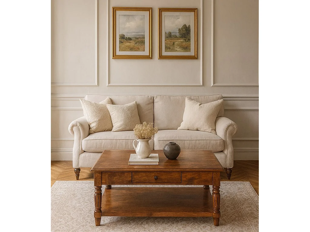 Artisan Furniture Table basse à 2 tiroirs avec pieds tournés en châtaignier