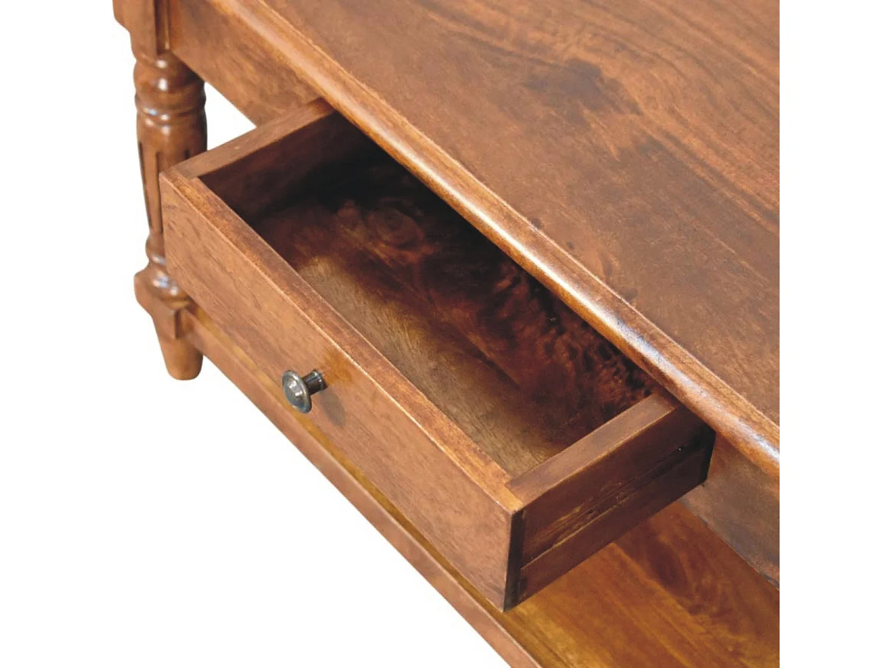 Artisan Furniture Table basse à 2 tiroirs avec pieds tournés en châtaignier