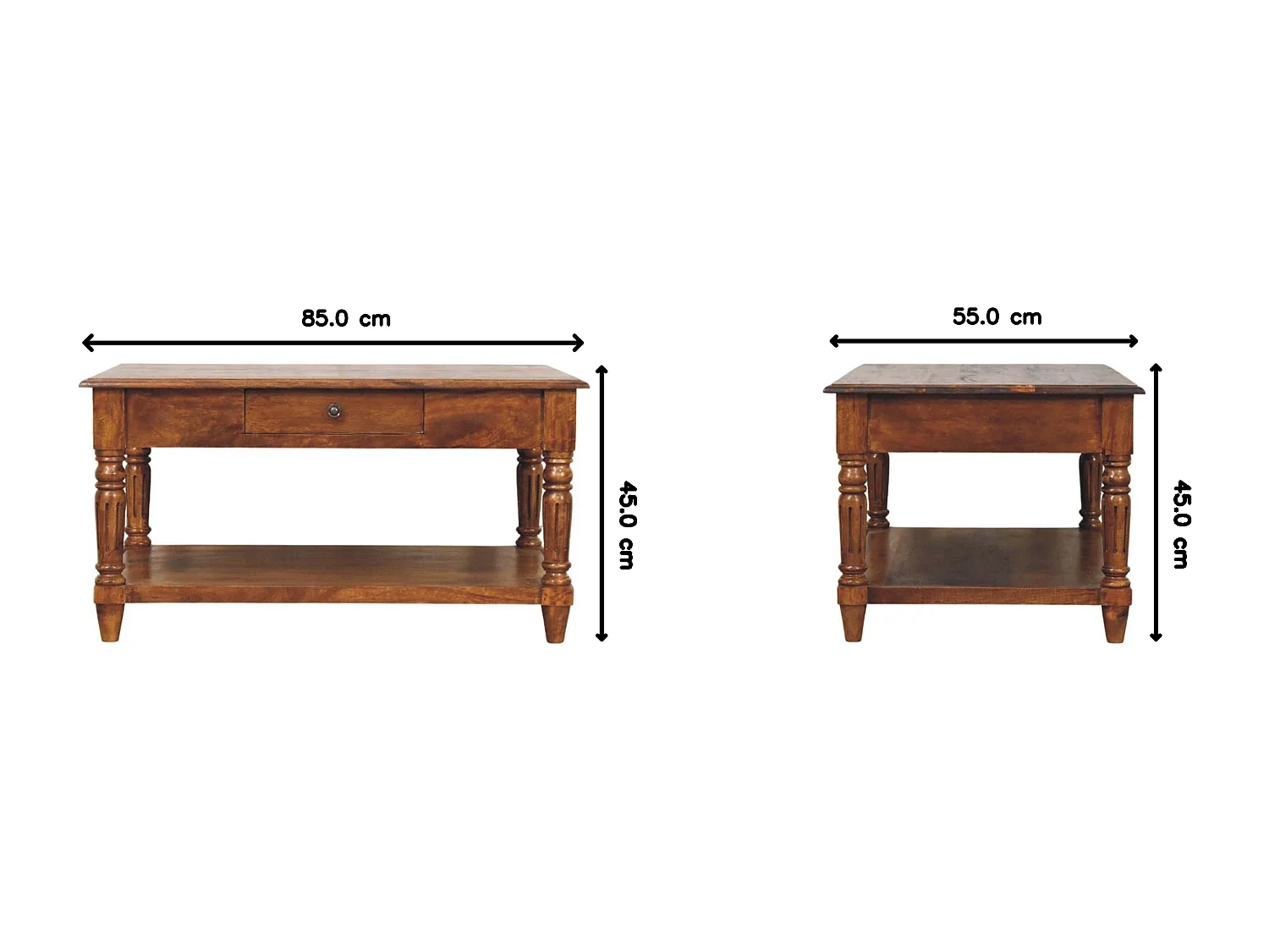 Artisan Furniture Table basse à 2 tiroirs avec pieds tournés en châtaignier