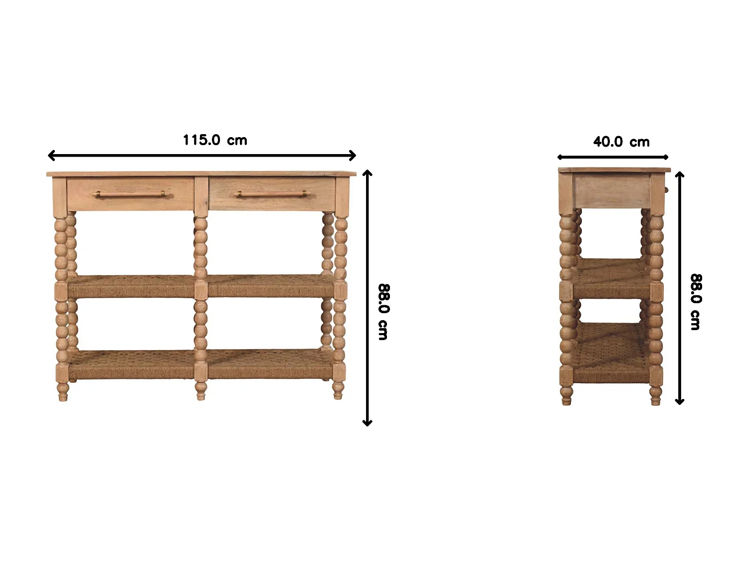 Artisan Furniture Savoy Console à bobines avec étagères en jute