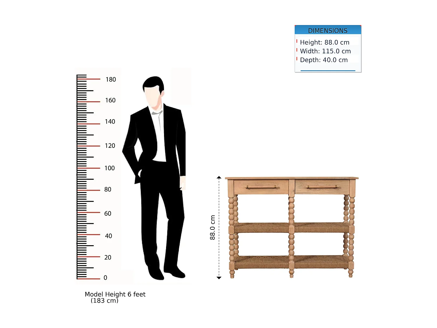 Artisan Furniture Savoy Console à bobines avec étagères en jute