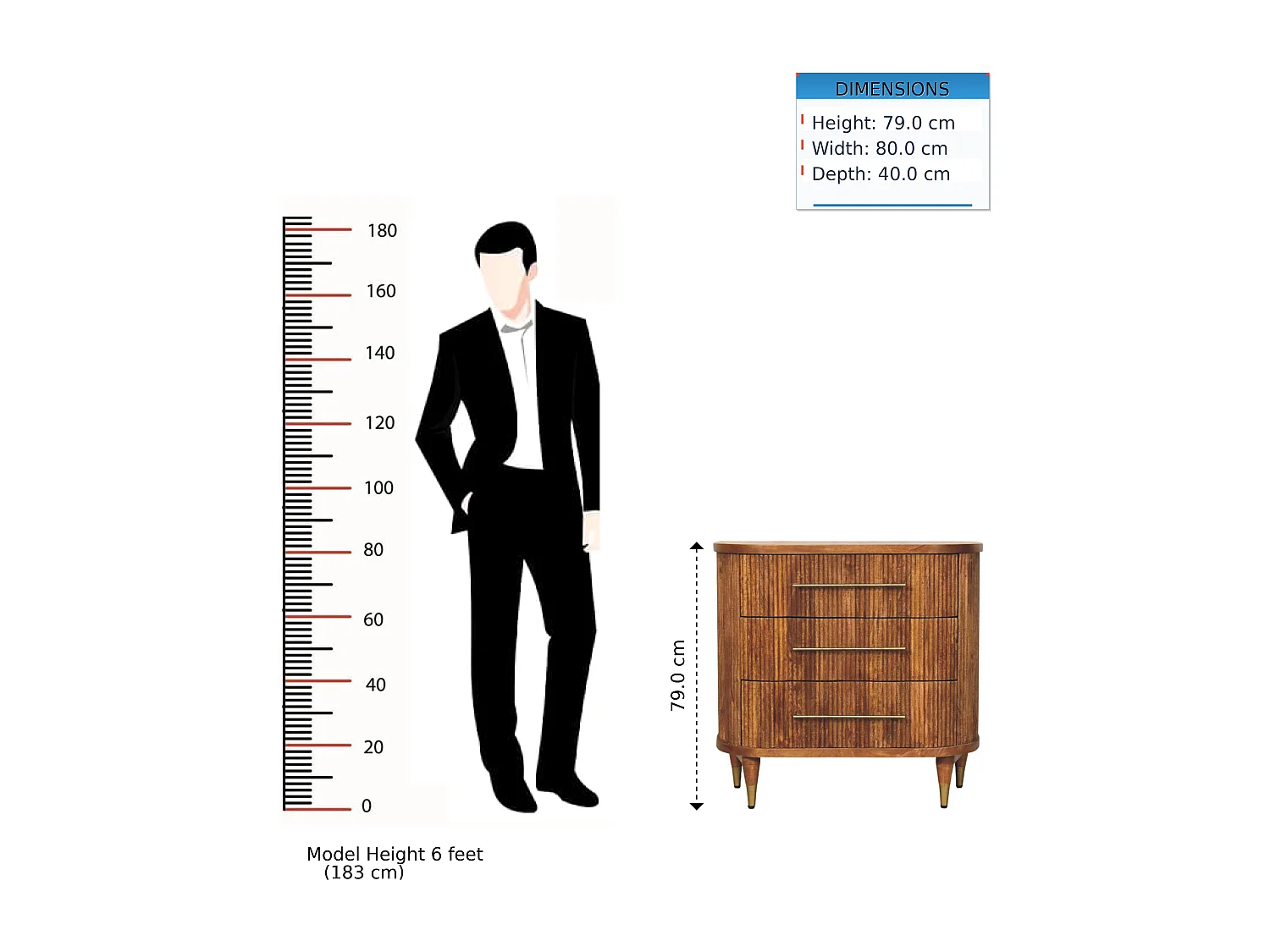 Artisan Furniture Emerson Kommode mit 3 Schubladen mit Rillen