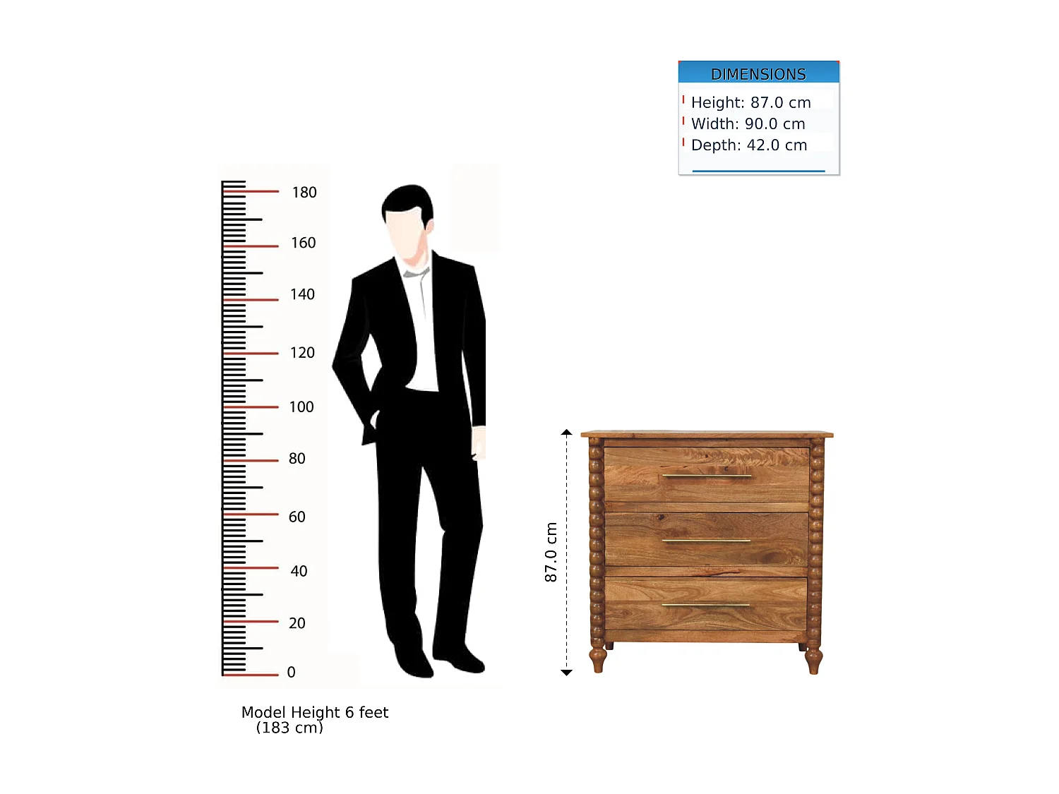Artisan Furniture Spindle Commode à 3 tiroirs