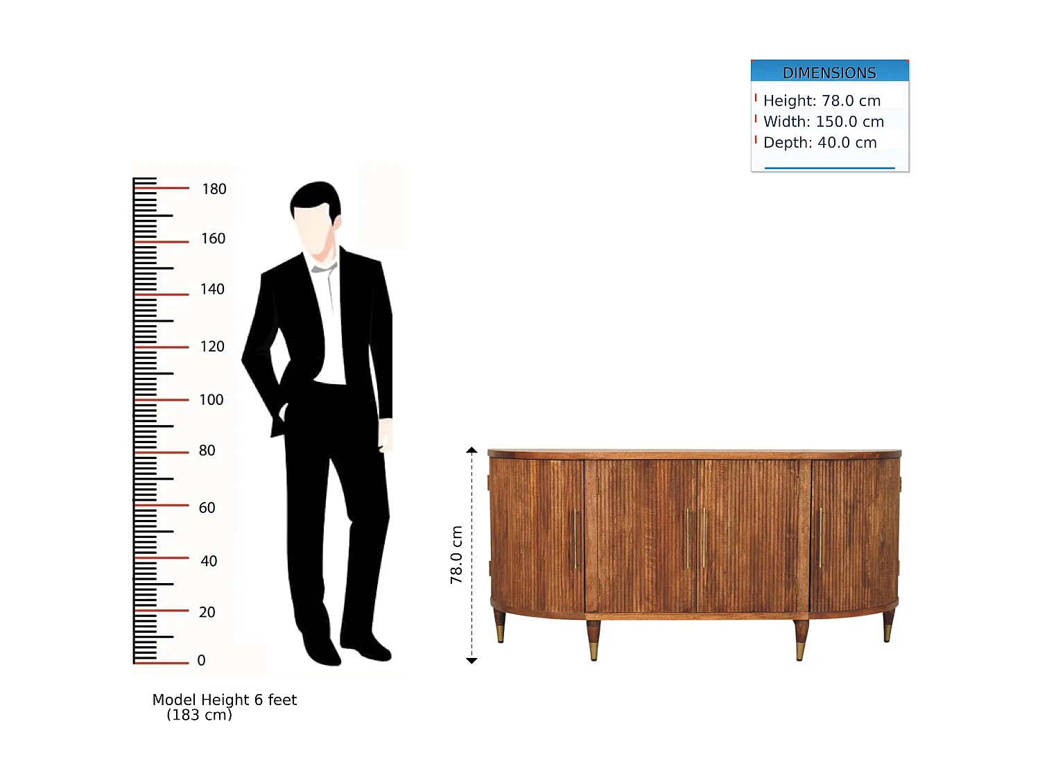 Artisan Furniture Ravello Buffet courbé à 4 portes