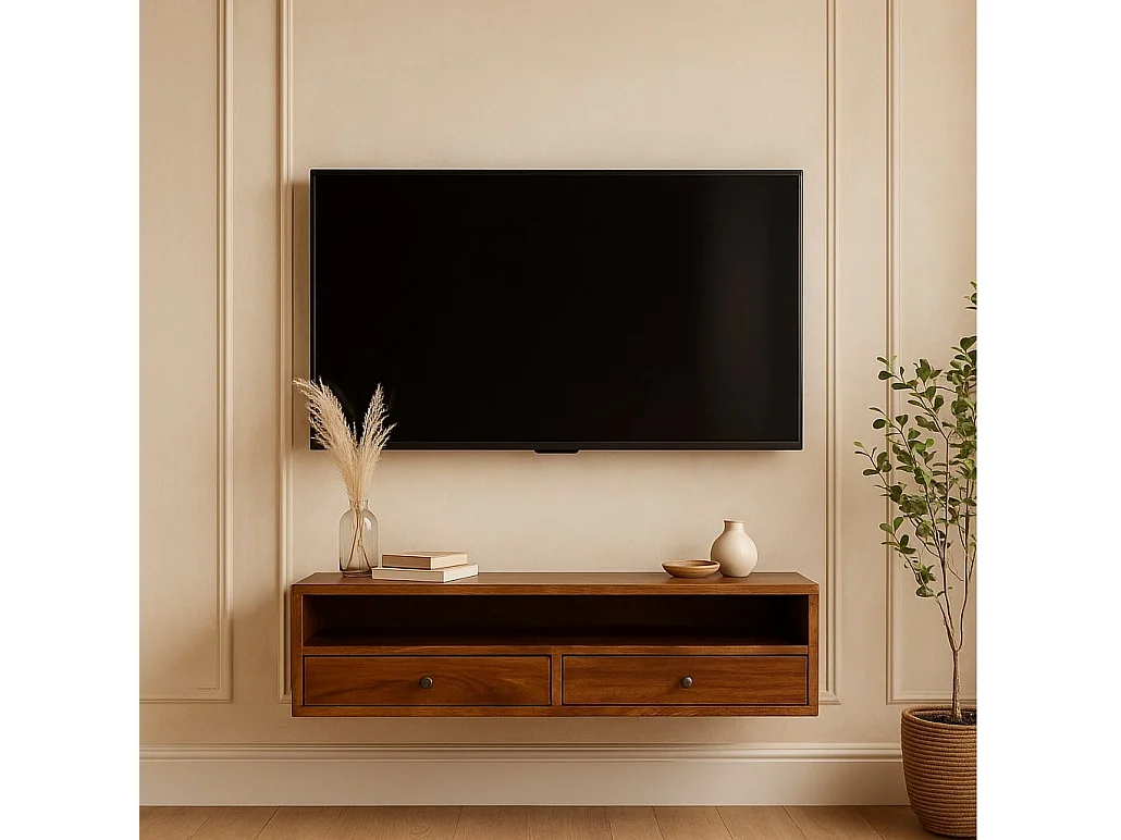 Artisan Furniture Lunar Wand-Multimedia-Möbel mit 2 Schubladen aus Kastanienholz