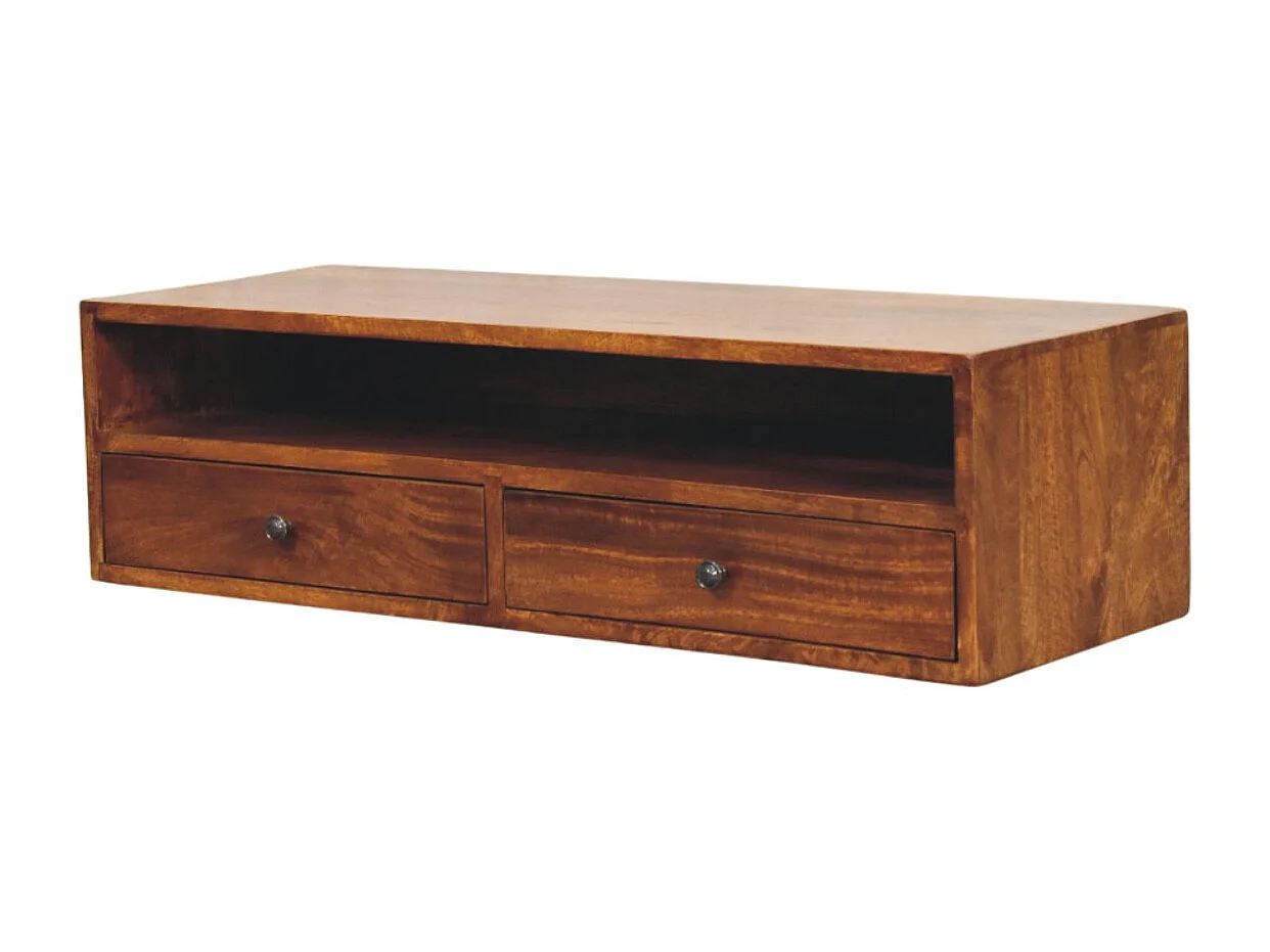 Artisan Furniture Lunar Wand-Multimedia-Möbel mit 2 Schubladen aus Kastanienholz