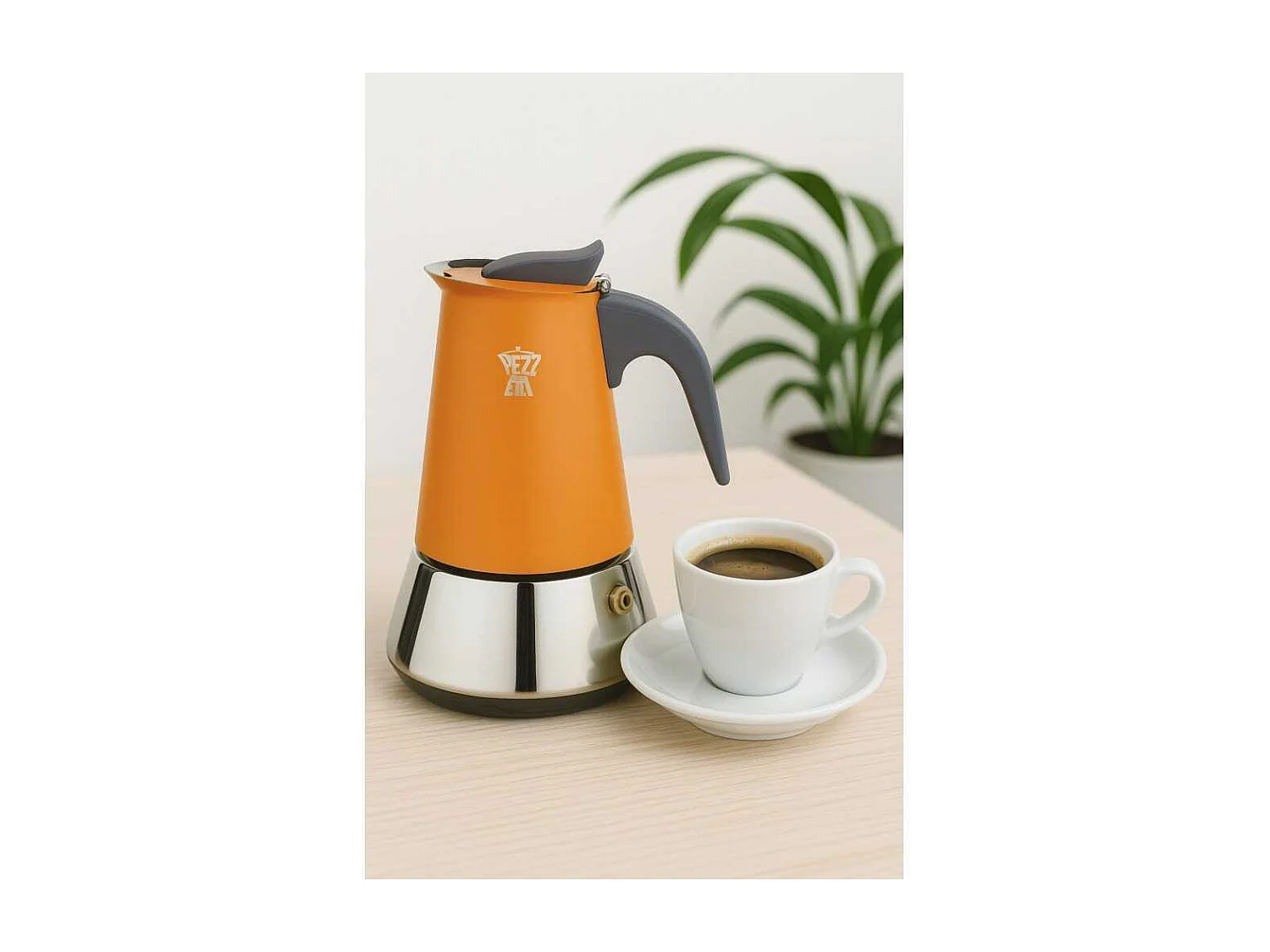 Cafetiere italienne - PEZZETTI - STEELEXPRESS - Acier inoxydable - 6 tasses - Tous feux dont induction - Orange