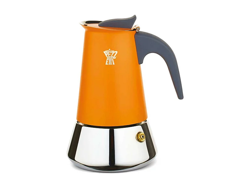 Cafetiere italienne - PEZZETTI - STEELEXPRESS - Acier inoxydable - 6 tasses - Tous feux dont induction - Orange