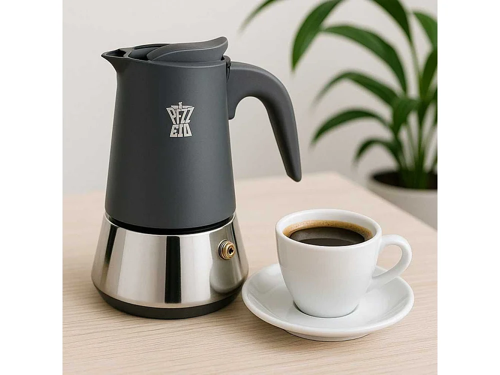 Cafetiere italienne - PEZZETTI - STEELEXPRESS - Acier inoxydable - 6 tasses - Tous feux dont induction - Bleu Indigo
