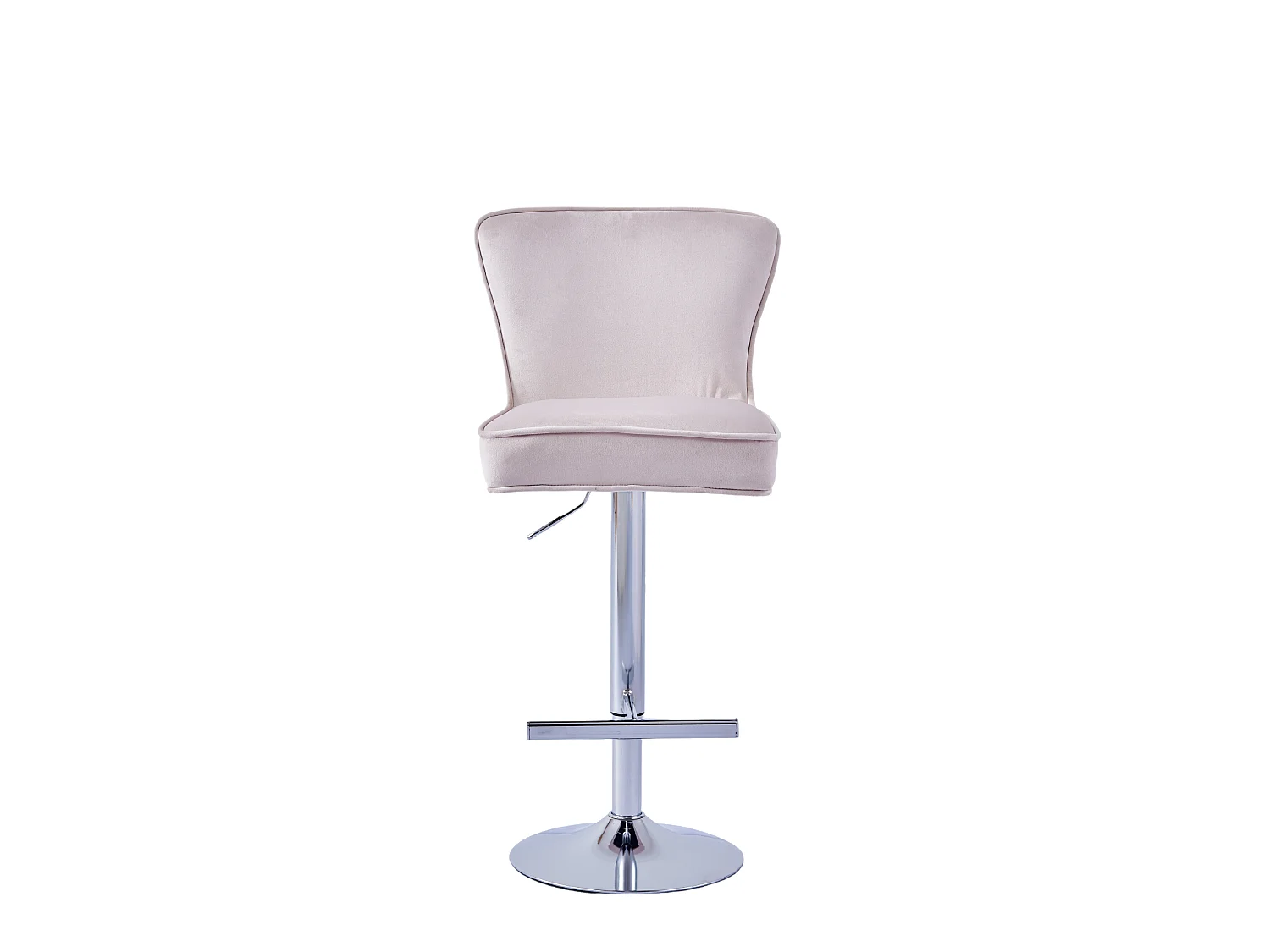 Lot 2 Tabourets de Bar Gabrielle Velours Beige Pieds Chrome Hauteur Assise 65cm