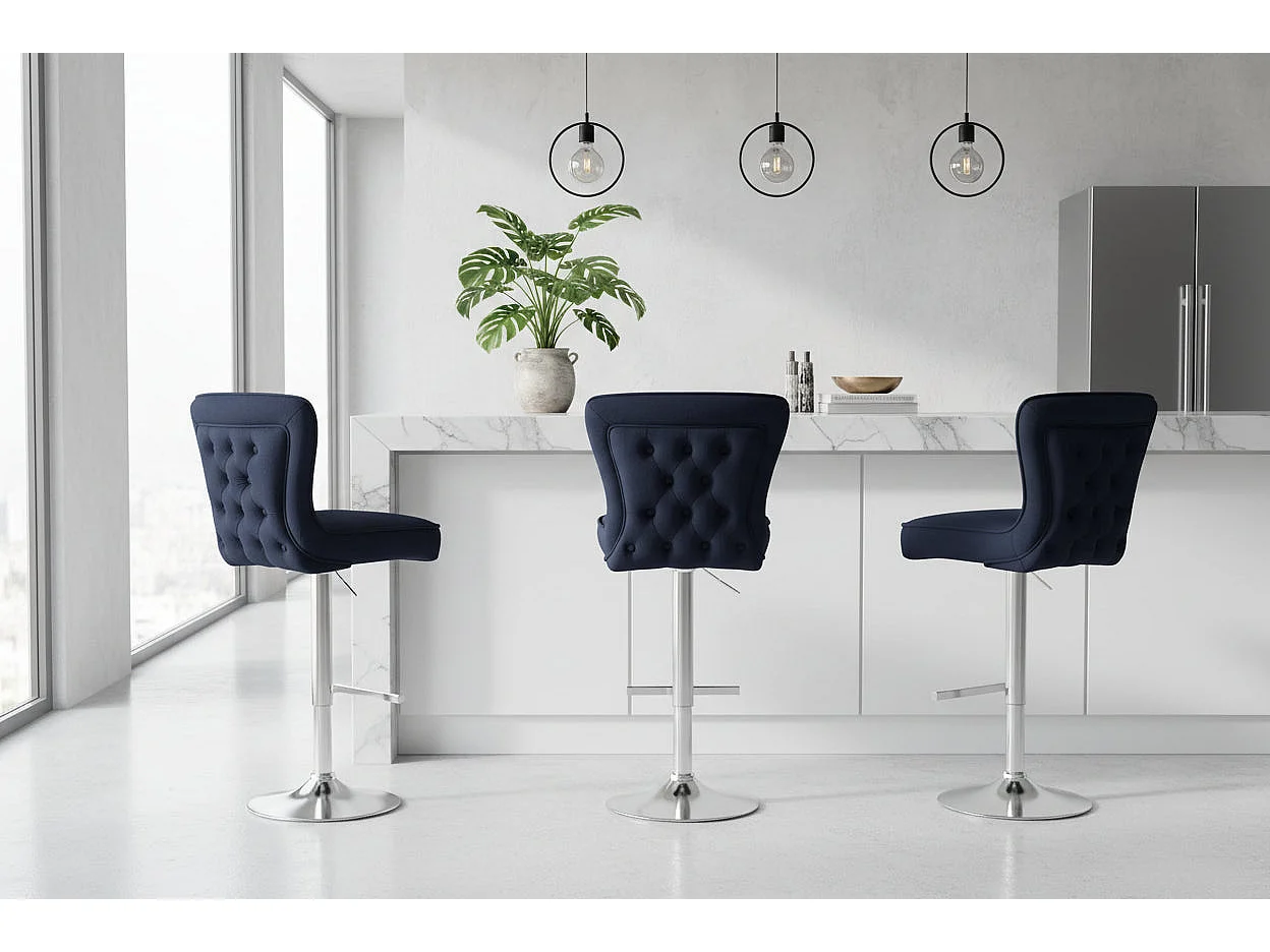 Lot 2 Tabourets de Bar Gabrielle Velours Noir Pieds Chrome Hauteur Assise 65cm