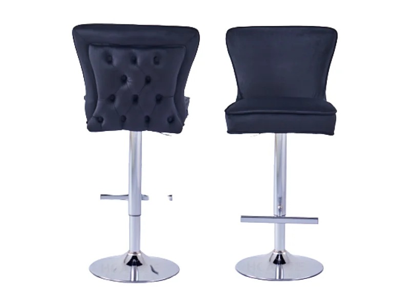 Lot 2 Tabourets de Bar Gabrielle Velours Noir Pieds Chrome Hauteur Assise 65cm