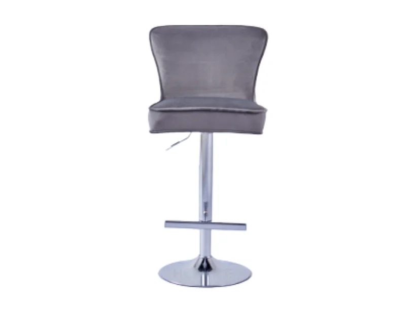 Lot 2 Tabourets de Bar Gabrielle Velours Anthracite Pieds Chrome Hauteur Assise 65cm