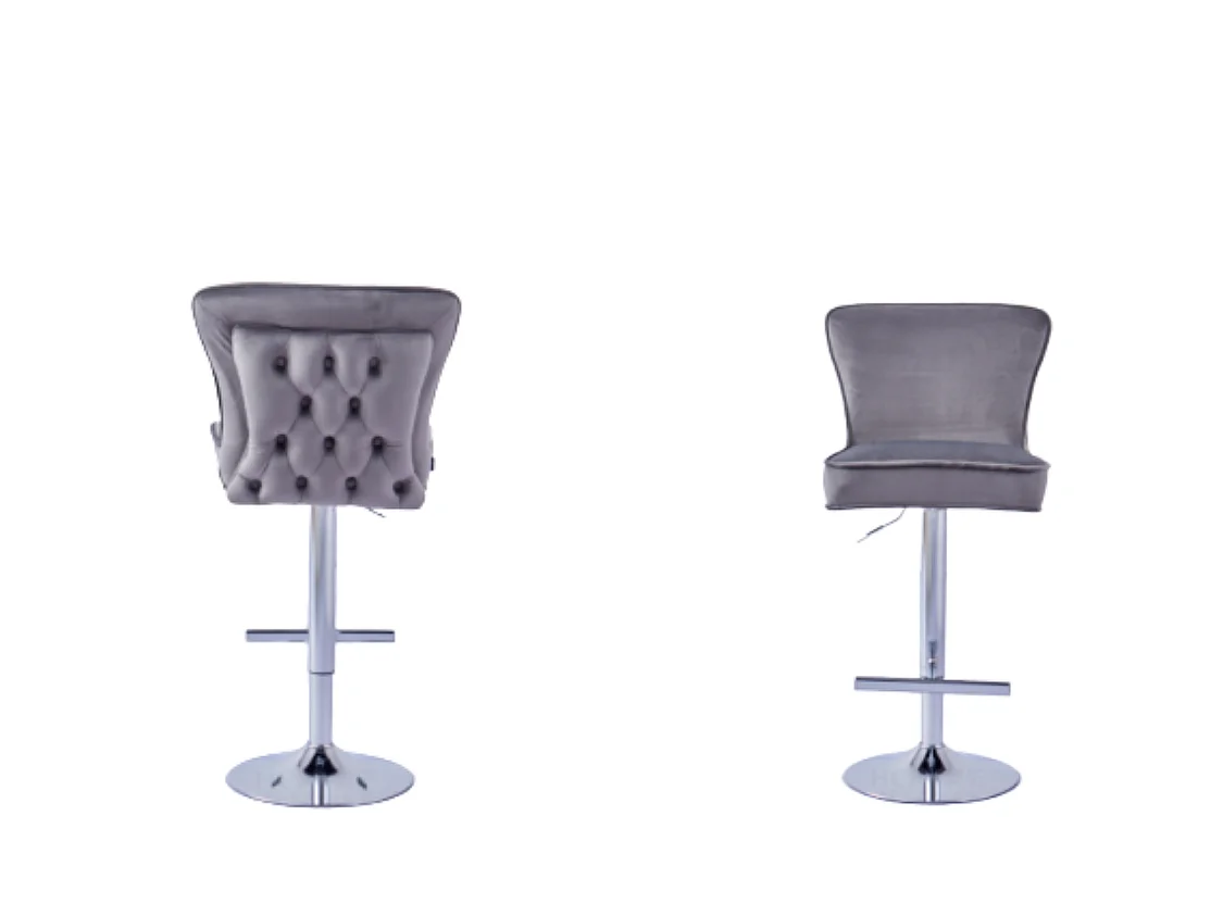 Lot de 2 tabourets de bar velours anthracite pieds chrome 65 cm - GABRIELLE