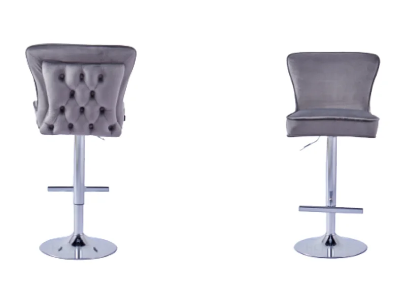 Lot de 2 tabourets de bar velours anthracite pieds chrome 65 cm - GABRIELLE