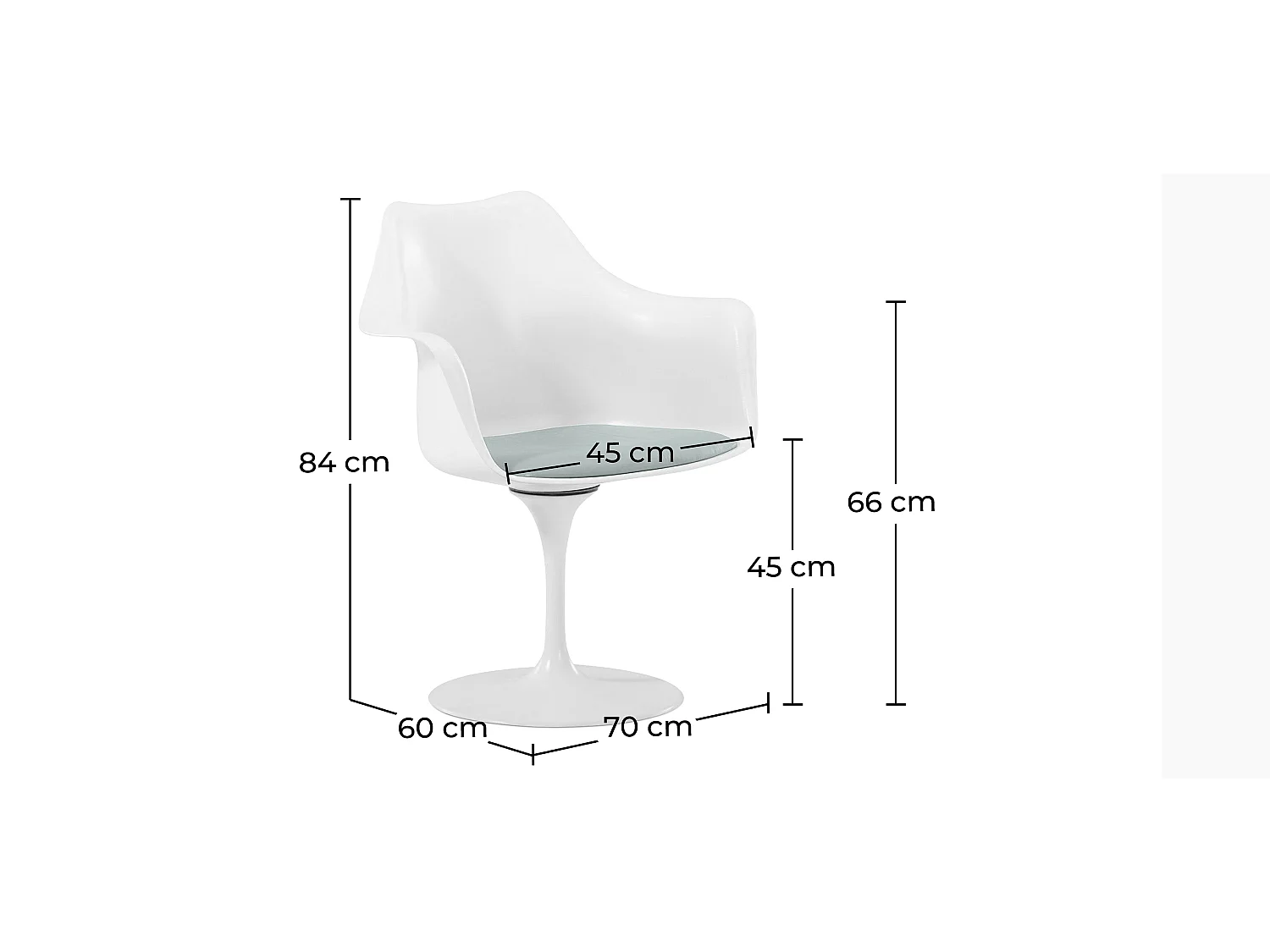 Chaise de salle à manger avec accoudoirs - Chaise pivotante blanche -Tulipan Turquoise