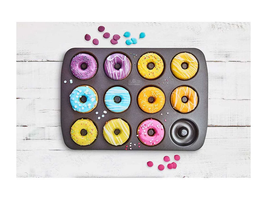 Plaque a cuisson pour donuts - BIRKMANN - EASY BAKING - Acier carbone - Anti adhésif - 12 moules - Ø7cm, 37 x 26 x 2 cm