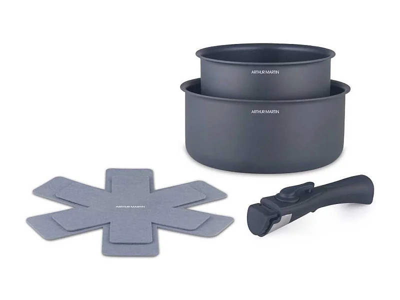 Set 2 Antihaft-Kochtöpfe Arthur Martin AM2984 Ø16-20 cm, abnehmbarer Griff, für alle Herdarten inklusive Induktion, mattgrau