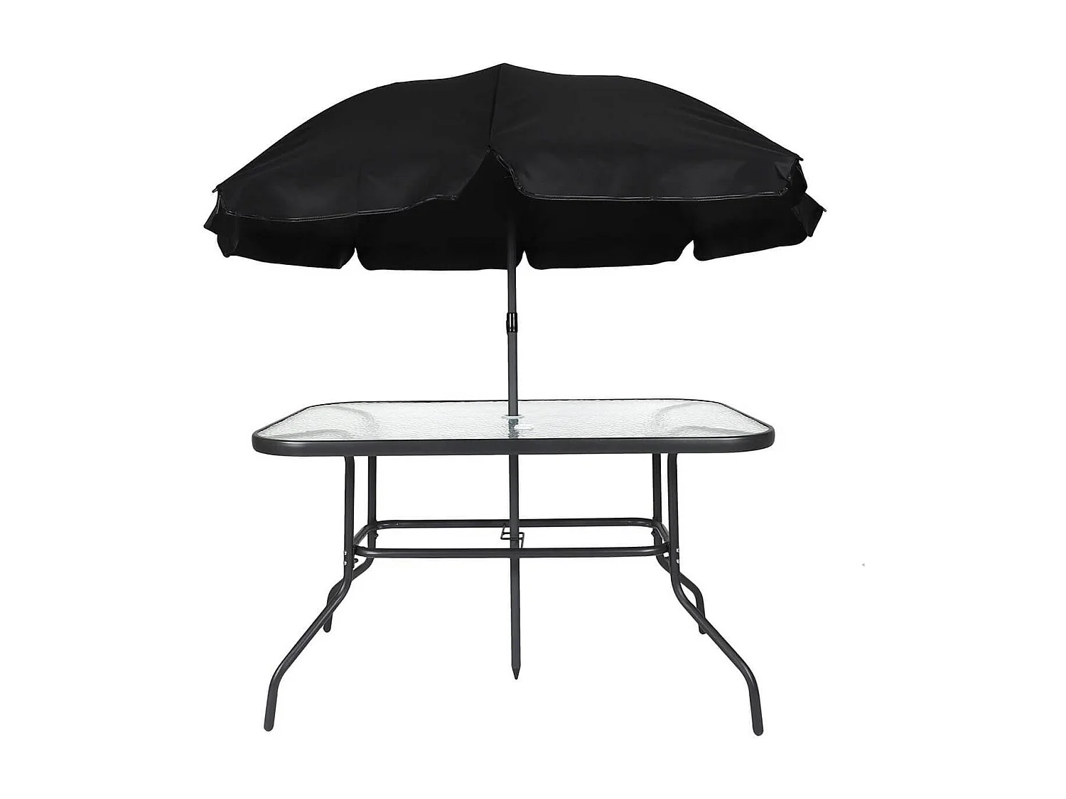 GARDEL - Salon de Jardin Noir Table Métal et Verre trempé et 4 Fauteuils en Toile