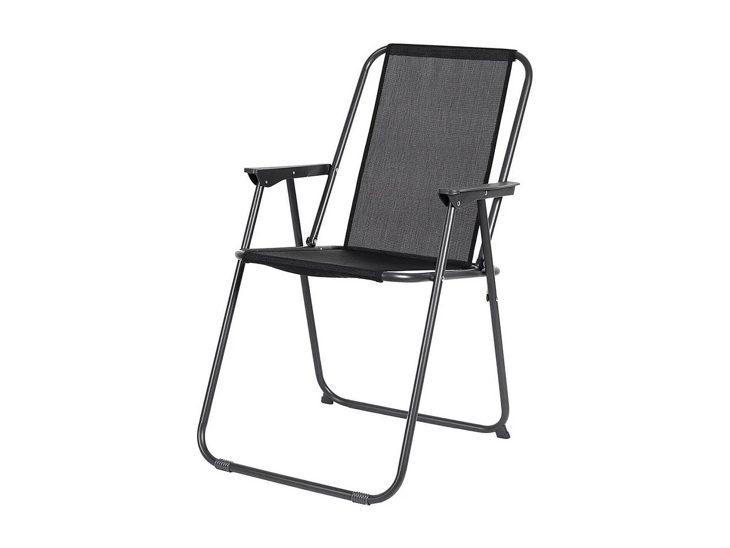 GARDEL - Salon de Jardin Noir Table Métal et Verre trempé et 4 Fauteuils en Toile