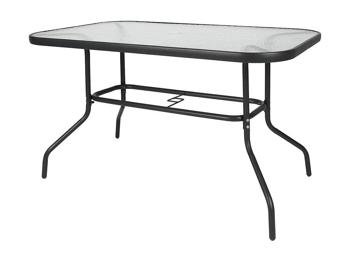 GARDEL - Salon de Jardin Noir Table Métal et Verre trempé et 4 Fauteuils en Toile