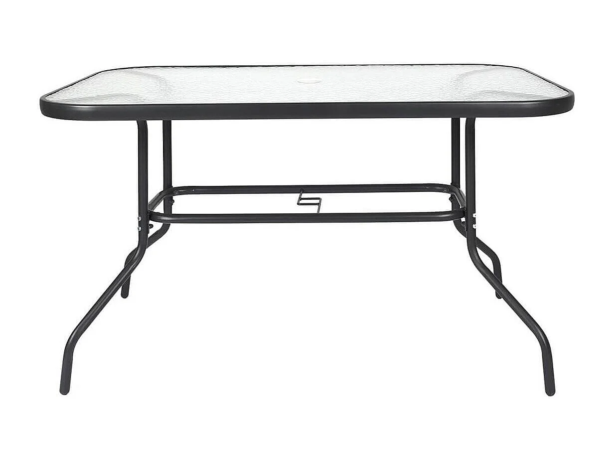 GARDEL - Salon de Jardin Noir Table Métal et Verre trempé et 4 Fauteuils en Toile