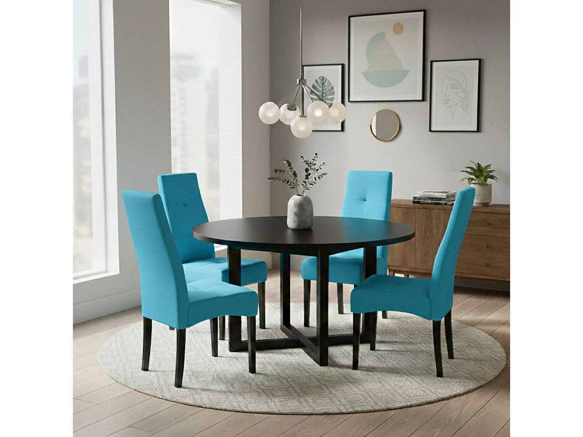 Lot de 2 Chaises tissu bleu turquoise capitonnées - OKSANA