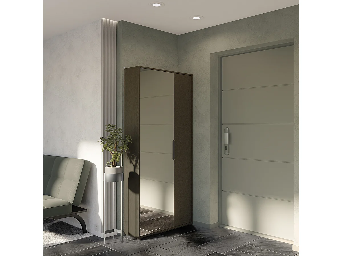 Armoire meuble à chaussures 2 portes avec un miroir couleur noir Longueur 82,8 x Profondeur 23,9 x Hauteur 178,4 cm