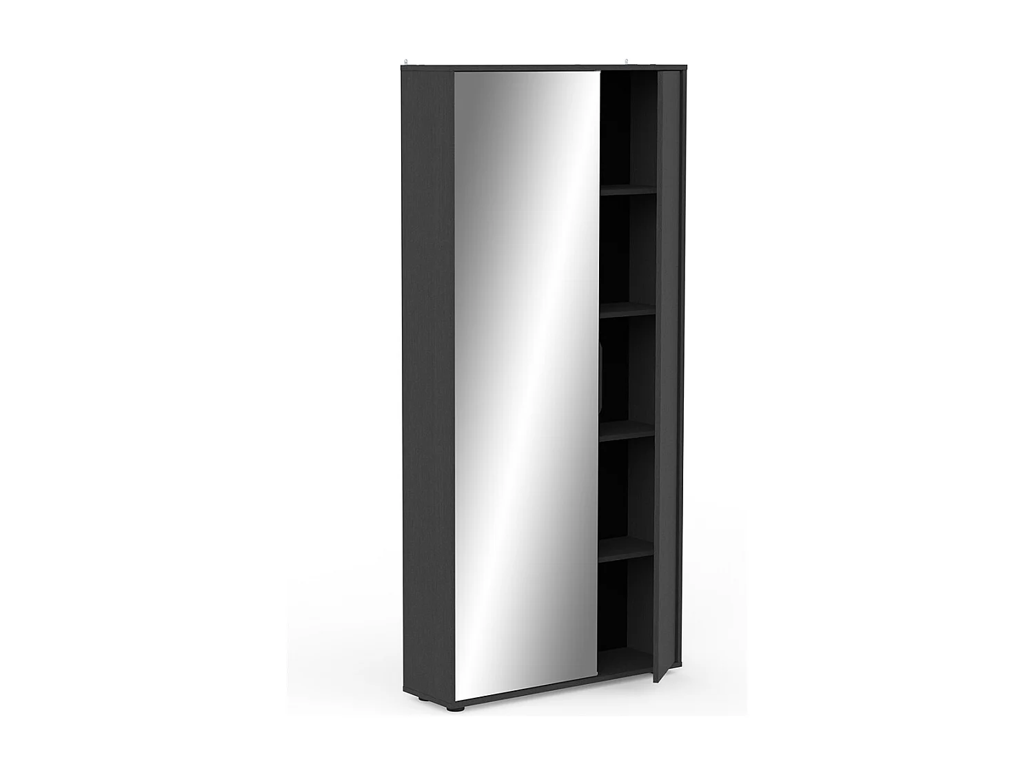 Armoire meuble à chaussures 2 portes avec un miroir couleur noir Longueur 82,8 x Profondeur 23,9 x Hauteur 178,4 cm