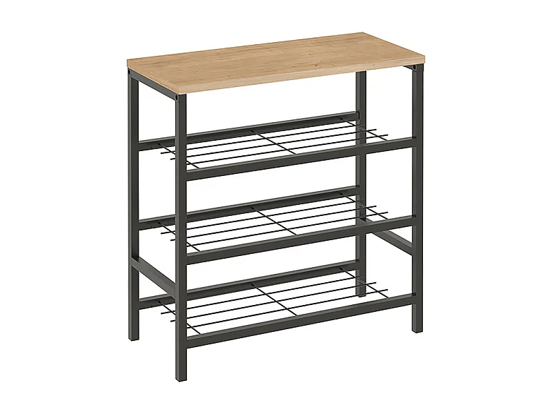 Étagère Meuble à chaussures à 3 niveaux de rangement cadre en acier noir - Longueur 65 x Hauteur 67 x Profondeur 30 cm