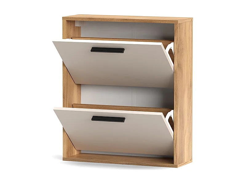 Meuble à chaussures à 2 portes coloris Beige/chêne Mauvella - Longueur 54 x Hauteur 73 x Profondeur 18 cm