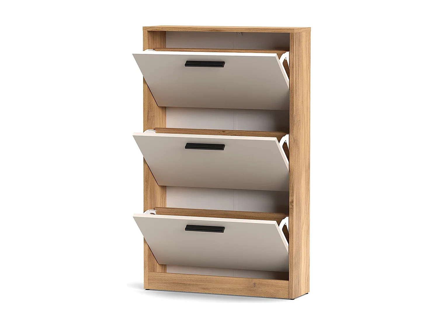 Meuble à chaussures à 3 portes coloris Beige/chêne Mauvella - Longueur 60 x Hauteur 107,7 x Profondeur 17 cm