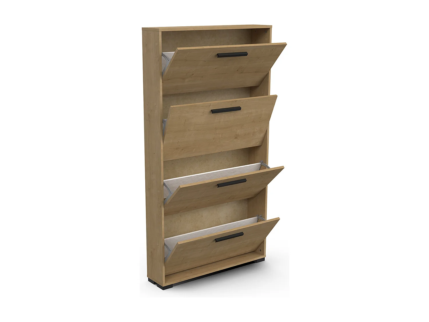 Meuble à chaussures 4 abattants 12 paires couleur chêne - Largeur 80,8 x Profondeur 17,8 x Hauteur 151,7 cm