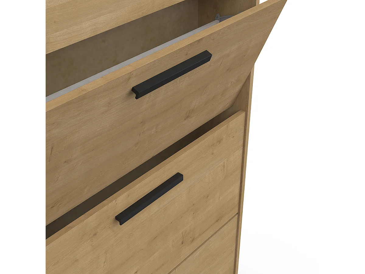 Meuble à chaussures 4 abattants 12 paires couleur chêne - Largeur 80,8 x Profondeur 17,8 x Hauteur 151,7 cm