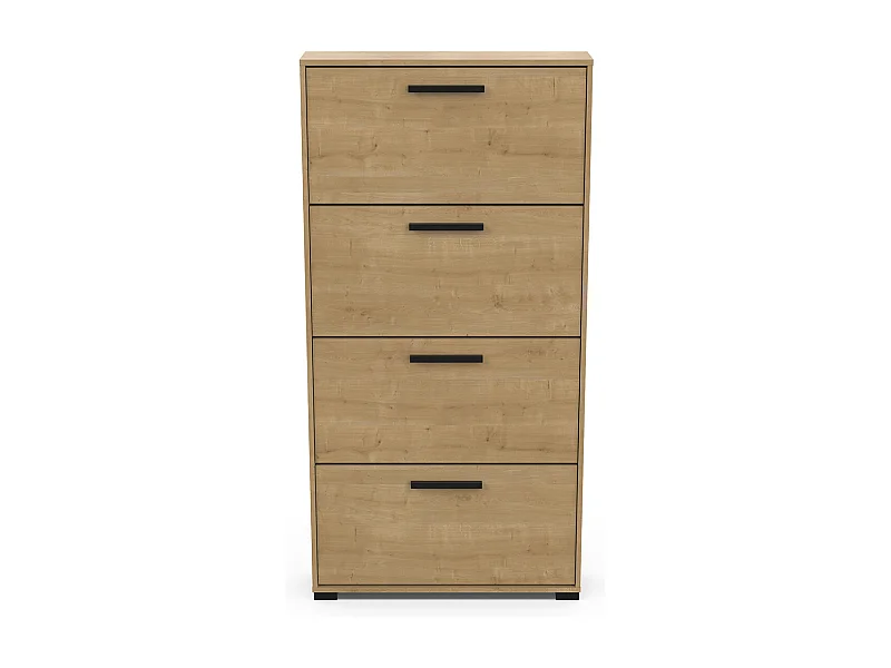 Meuble à chaussures 4 abattants 12 paires couleur chêne - Largeur 80,8 x Profondeur 17,8 x Hauteur 151,7 cm