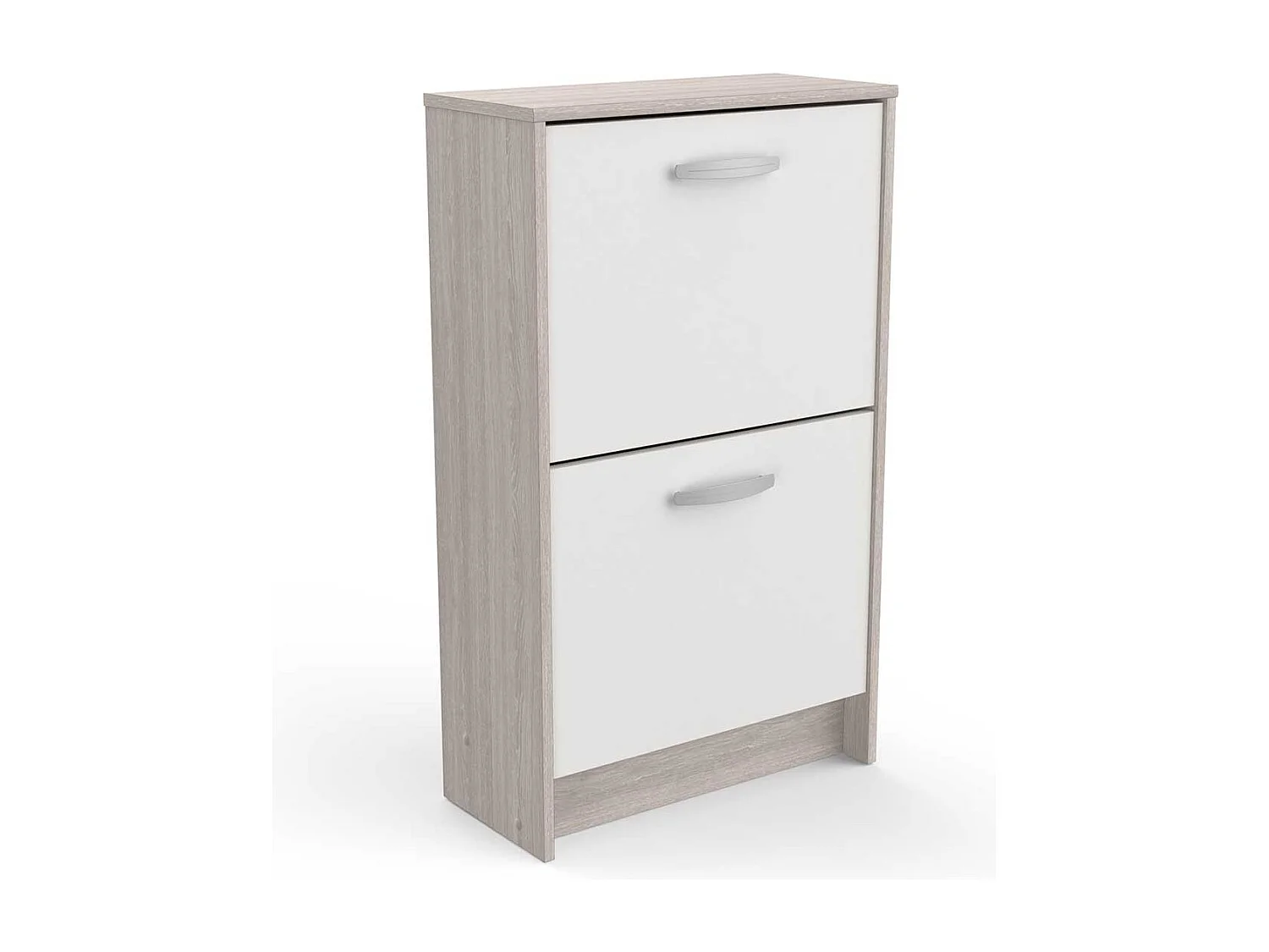Commode meuble à chaussures 2 abattants 8 paires couleur chêne / blanc mat - Largeur 53,9 x Profondeur 24,4 x Hauteur 90,6 cm