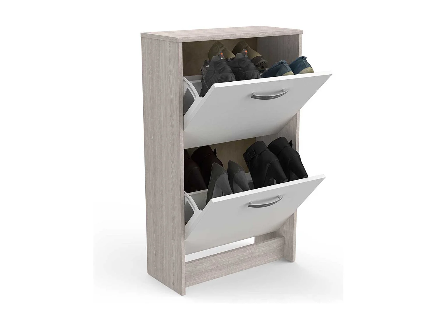 Commode meuble à chaussures 2 abattants 8 paires couleur chêne / blanc mat - Largeur 53,9 x Profondeur 24,4 x Hauteur 90,6 cm