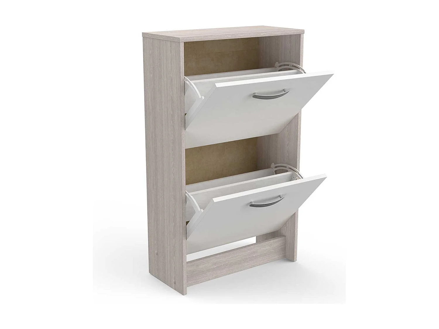 Commode meuble à chaussures 2 abattants 8 paires couleur chêne / blanc mat - Largeur 53,9 x Profondeur 24,4 x Hauteur 90,6 cm