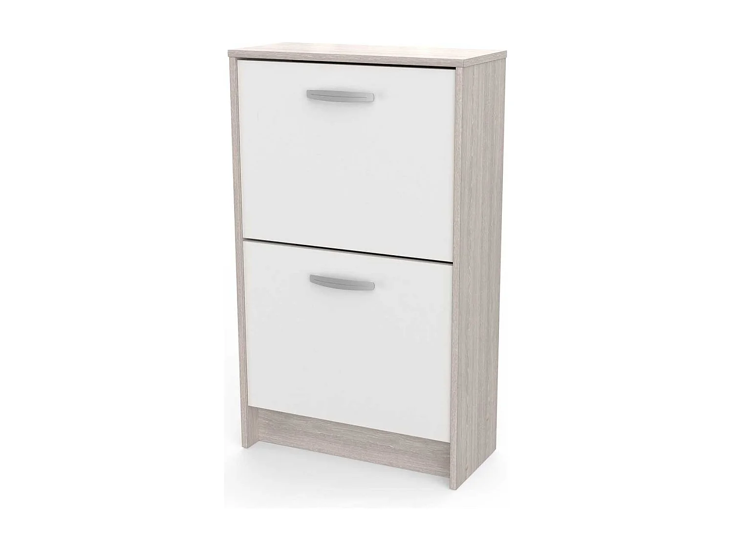 Commode meuble à chaussures 2 abattants 8 paires couleur chêne / blanc mat - Largeur 53,9 x Profondeur 24,4 x Hauteur 90,6 cm