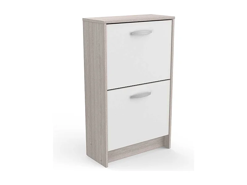 Commode meuble à chaussures 2 abattants 8 paires couleur chêne / blanc mat - Largeur 53,9 x Profondeur 24,4 x Hauteur 90,6 cm