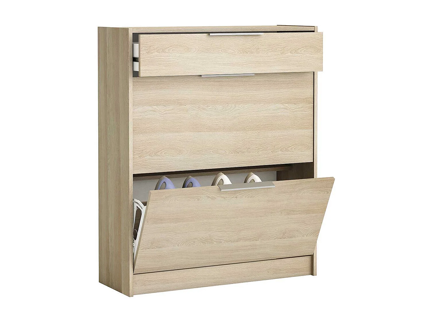 Commode meuble à chaussures 2 abattants 24 paires couleur chêne - Largeur 82,6 x Profondeur 29,4 x Hauteur 100,6 cm